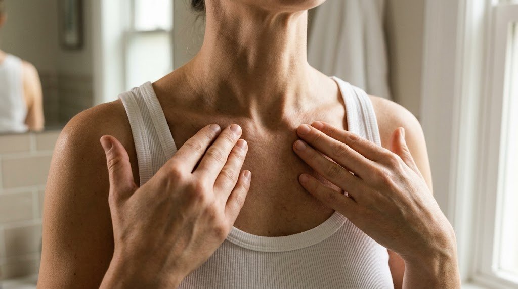 Opening the collarbone nodes starts the 10 minute lymphatic drainage routine.