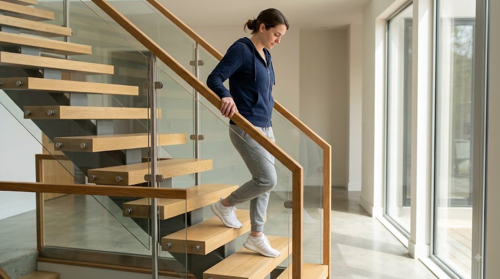 Stepping sideways is a great fix for why do my knees hurt going downstairs.