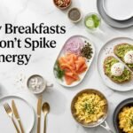 A spread of healthy breakfasts that don't spike your energy to prevent a mid-morning crash.